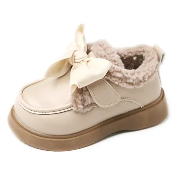 Детская обувь Плюшевая теплая хлопковая обувь для девочек Зимняя новая детская мягкая подошва Нескользящая кожаная обувь для девочек