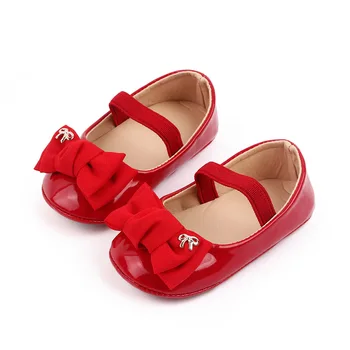  Детские туфли для девочек Первая пара обуви для малышей Детская обувь Princess PU Leather Butterly Knot Резиновая подошва Противоскользящая обувь