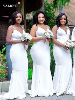 Длинные белые платья подружек невесты русалки 2022 с тонкими бретелями для чернокожих девочек Vestido De Fiesta De Boda Robe Du Soiree