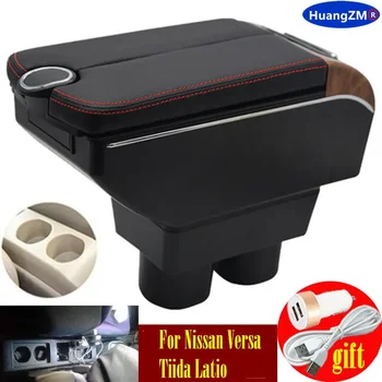 Для подлокотника Nissan Versa Tiida Latio коробка Двойные двери открыты 7USB Центральная консоль Ящик для хранения Подлокотник Автомобильные аксессуары