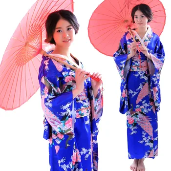 ЖЕНЩИНЫ Кимоно Традиционный японский стиль Павлин Юката Платье для девочки Косплей Япония Хаори Костюм Азиатская одежда