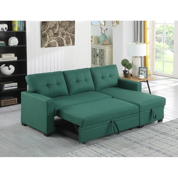 Зеленый мягкий выдвижной секционный диван с шезлонгом Легко собирается для мебели для гостиной в помещении