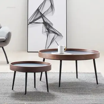 Итальянский журнальный столик из массива дерева Роскошная мебель для гостиной в квартире Современные минималистичные круглые журнальные столики из черного ореха