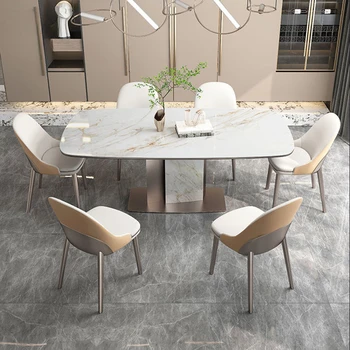 Итальянский роскошный обеденный стол из высококачественного камня для дома, современный, простой, яркий прямоугольный, креативный обеденный стол и стул, комбинация