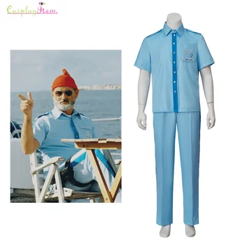 Капитан Стив Зиссу Косплей Костюм Синяя униформа Жизнь Водная рубашка Командная форма Синие наряды Взрослый мужской костюм на Хэллоуин