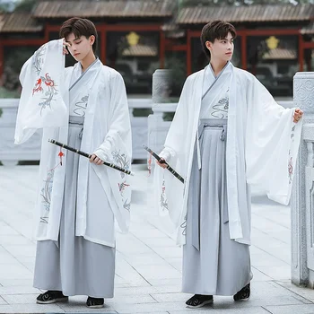 Классический китайский мужской костюм для мальчиков ханьфу косплей костюм костюм китайский танг костюм рукава чайлд ученый красивый белый халат