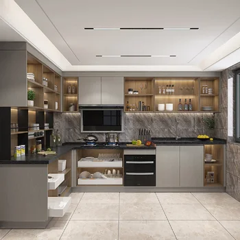  красивый дизайн водонепроницаемый глянцевый кухонный шкаф на заказ алюминиевая кухня