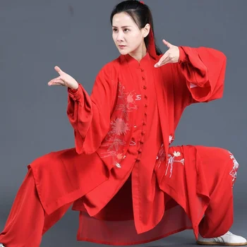 Красный Тайцзицюань Униформа Кунг-фу Одежда Костюм для боевых искусств Китайский вышитый костюм ушу Костюм кунг-фу Тайцзицюань Одежда FF3739
