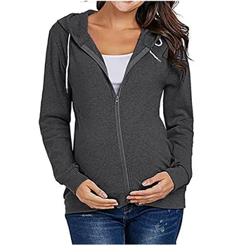 Куртка для беременных женщин Толстовка с капюшоном для беременных Повседневная длинная толстовка на молнии для беременных с карманами Блузка для беременных на молнии с капюшоном 임부복