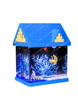  Маленький аквариум Декоративная рыбка Золотая рыбка Настольная гостиная Ландшафтный дизайн Петля Фильтр Экологический голый аквариум