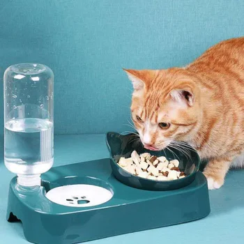  Миска для собак Автоматическая кормушка Миска для кошек с чашей для фонтана с водой Чаша для питья Приподнятая подставка Миски для посуды Корм для кошек и вода Dush