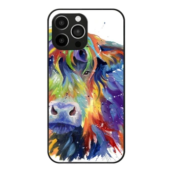 Многоцветный чехол из закаленного стекла Highland Cow для Iphone 14 13 12 11 X 8 7 6S 5S Мягкий силиконовый чехол Сара Стрибблинг Корова