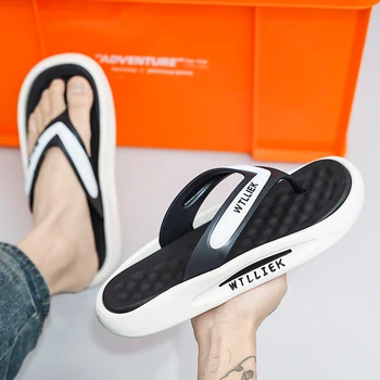  Мужские шлепанцы на платформе 2023 Лето Новая пляжная обувь Мода для дома Нескользящие слайды для ванной комнаты Обувь для мужчин Повседневная обувь Slip on Shoes