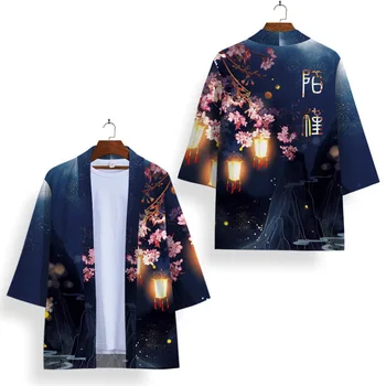 Мужчины Кимоно Кардиган Рубашка Пальто Лето Повседневный Свободный Домашний халат Хаори Традиционный японский даосский халат Юката Домашняя одежда