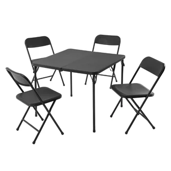 Набор карточных столов и четырех стульев из смолы, черный, 5 шт.