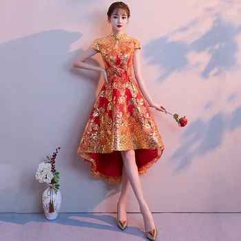 Невеста Cheongsam Восточные женщины Свадьба Qipao Мода Китайский стиль Элегантное длинное платье Роскошный халат Платья для вечеринок Vestido