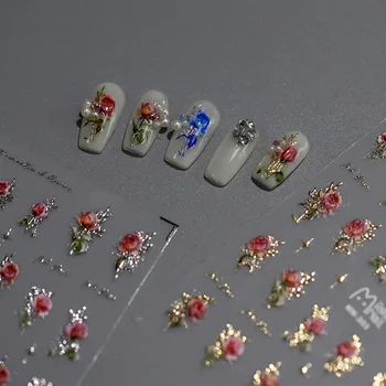 Нейл-арт Золото Серебро Розовый Красный Роза Цветы 3D Самоклеящиеся украшения для ногтей Наклейки Высокое качество Мода Маникюр Наклейки