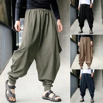 Новости китайского стиля Мода Haroun Брюки Свободная повседневная традиционная китайская одежда для мужчин Хакама Самурай Костюм Хип-хоп Рок