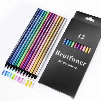 Новые 12 цветных цветных карандашей металлик для детей, студентов, ручки для рисования, ручки для граффити, масляные карандаши, школьные принадлежности