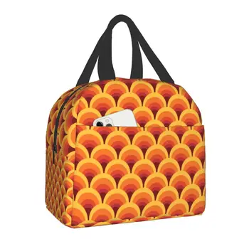  Оранжевая волна Градиент Ланч Бокс для женщин Многофункциональный абстрактный геометрический охладитель Термо Еда Изолированная сумка для обеда Офисная работа