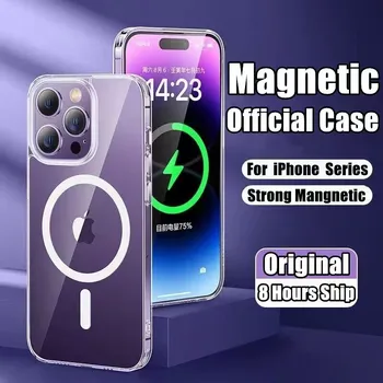 Оригинал для магнитного чехла для беспроводной зарядки Magsafe для iPhone 14 13 12 11 Pro Max Plus Mini X XS XR SE Аксессуары для прозрачной крышки