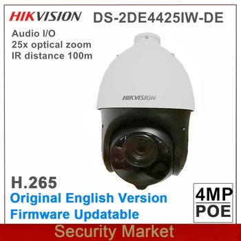 Оригинальный Hikvision Английский PTZ-DS-2DE4425IW-DE 4-дюймовый 4-мегапиксельный ИК-дисплей для наблюдения 25X Работает на ИК-сети Darkfighter POE Speed Dome