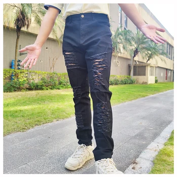 Повседневные брендовые модные джинсы для мужчин Slim Fit Design Черный хип-хоп Мужские джинсы Байкер Рваные повседневные желтые джинсовые брюки с отверстием для колена