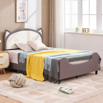 Полноразмерный каркас кровати для детей, каркас кровати с изголовьем в форме кошки Простота сборки для мебели для спальни в помещении