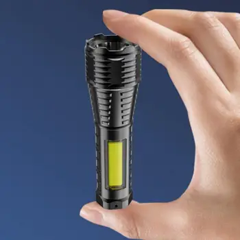 Портативный мини-светодиодный фонарик 3 режима USB Перезаряжаемый зум Сильный свет На открытом воздухе Кемпинг COB Лампа Водонепроницаемые фонарики