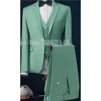  Последнее пальто Дизайн брюк Мятно-зеленый мужской костюм Slim Fit 3 шт. Стильный смокинг на заказ Костюмы для жениха Выпускной блейзер Terno Masculino