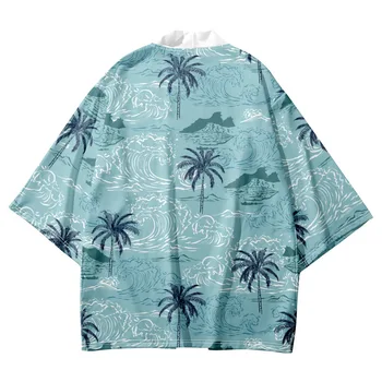 Принт кокосовой пальмы Традиционное японское кимоно Женщины Мужчины Хаори Одежда Пляжный кардиган Оверсайз Топ Плюс Размер 6XL