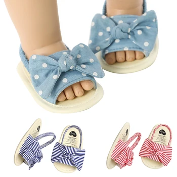 Ретро Детские сандалии Полосатые решетчатые туфли Лето Bowknot Princess Shoes First Walkers Подарок Мода Sheos