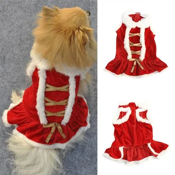Рождественская одежда для домашних животных Платье для маленьких собак Косплей Платье для кошки Маскарадная принцесса Щенок Платье Санта-Клаус Бант Юбка Собака Костюм