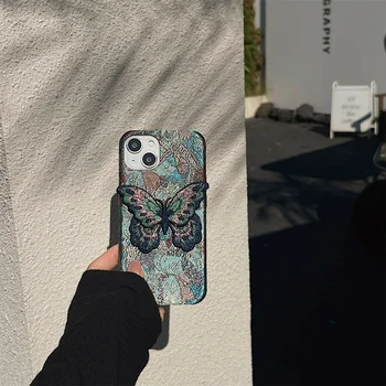 Роскошный ретро тканевый тканевый чехол-бабочка для телефона для iPhone 15 14 13 12 Pro Max 11 15pro Зимний симпатичный защитный чехол для женщин