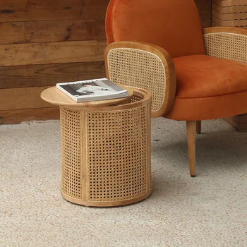 ротанг журнальные столики круглый диван из массива дерева приставной столик скандинавская мебель для гостиной балкон простой можно хранить журнальный столик