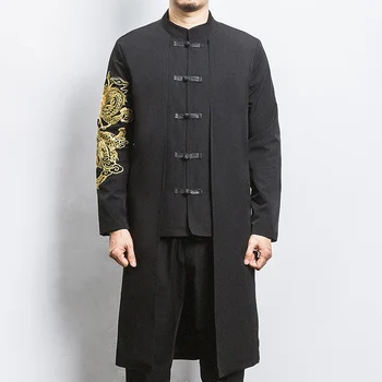 Свободная мужская куртка-кимоно Talisman, поддельная мужская куртка-кимоно из двух частей, длинное пальто в китайском стиле, черная защитная куртка