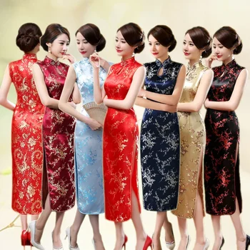 сексуальное женское платье без рукавов Slim Cheongsam Новинка Винтаж Китайский мандарин Воротник Qipao Вечернее платье для вечеринки Vestidos