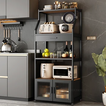  Скандинавские металлические кухонные шкафы Кухонная мебель Пол Многослойные шкафы для хранения в гостиной Микроволновая печь Полка Буфет для хранения