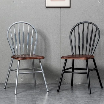 Скандинавские стулья для кухни Железный каркас Ресторанный стул из массива дерева Сидячее лицо Компьютерный стул Изогнутая спинка Мебель для дома