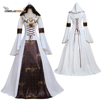 средневековое винтажное викторианское роскошное платье средневековое вампирское платье с толстовкой с капюшоном белое свадебное платье для вечеринки