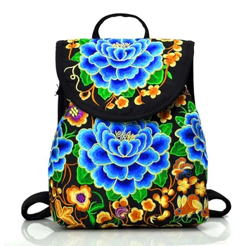 Тайский стиль Женщины Полный цветочный вышитый холщ рюкзаки Подростковые школьные сумки Ретро вышивка Дорожные рюкзаки Большие/маленькие