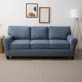 Тканевой диван Marion с завитыми рукавами, темно-синий