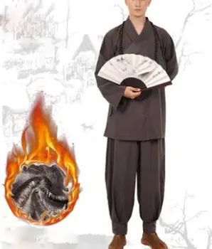 унисекс зимний теплый хлопок и лен буддистский шаолиньский монах кунг-фу костюмы дзэн лэй лохан / архат одежда ушу боевые искусства униформа