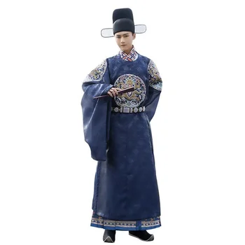 Ханьфу мужское платье с вышивкой дракона и круглым вырезом династии Мин Красный цвет в парном стиле можно использовать в качестве китайского свадебного платья для мужского банкета