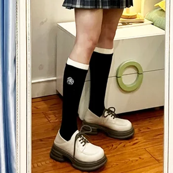 Хлопок Lolita JK Носки с бантом Высококачественные однотонные аксессуары Камелии Длинные носки Телячьи носки