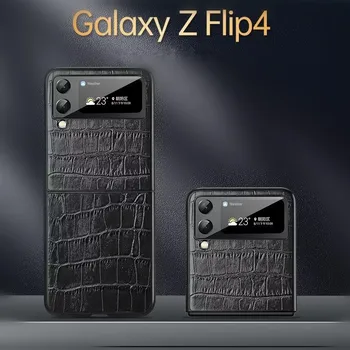 Чехол из натуральной воловьей кожи для Samsung Galaxy Z Flip 4 3 Flip4 с крокодиловым узором Текстура кожи аллигатора Противоударный чехол
