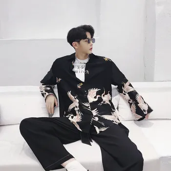 Японские кимоно Кардиган Мужская одежда 2019 Vogue Рубашка Yukata Азиатская одежда Кимоно в стиле бохо японские пижамы мужские KK2722