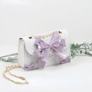 Японские сумки через плечо Sweet Lace Lolita Девочки-подростки 2023 Симпатичные сумки через плечо с бантом Элегантные жемчужные сумки JK для женщин