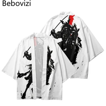 Японский самурайский принт кимоно одежда белый традиционный хаори женщины мужчины азиатская уличная кардиган юката больших размеров